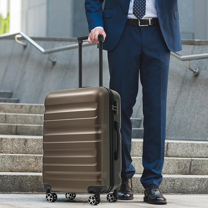 Merax 24 Inch Luggage Set Hardshell ABS Suitcase with Spinner Wheels 2 Packing Cubes Durable Travel Checked Luggage for Weekend Getaways Long Vacations Brown