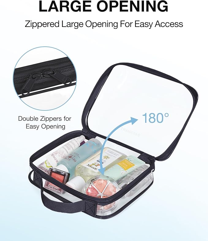BAGSMART TSA Approved Clear Toiletry Bag, 3 Packs Quart Size Water Resistant Makeup Cosmetic Bags for Women, Airport Airline Travel Essential Carry On Organizer with Handle Large Opening, Black