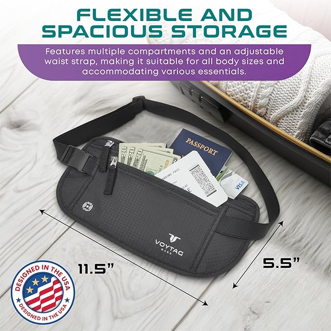 Travel Money Belt & Passport Holder - RFID Blocking Slim Travel Wallet & Fanny Pack for Men and Women - Essential Travel Pouch for Cash, Credit Cards, and Documents (Green Color)