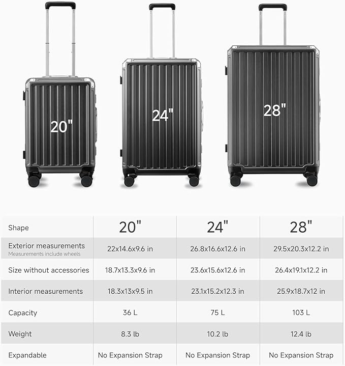 LUGGEX Checked Suitcase with Spinner Wheels, 28 Inch Aluminum Frame Zipperless Polycarbonate Hard Shell Suitcase, Silver