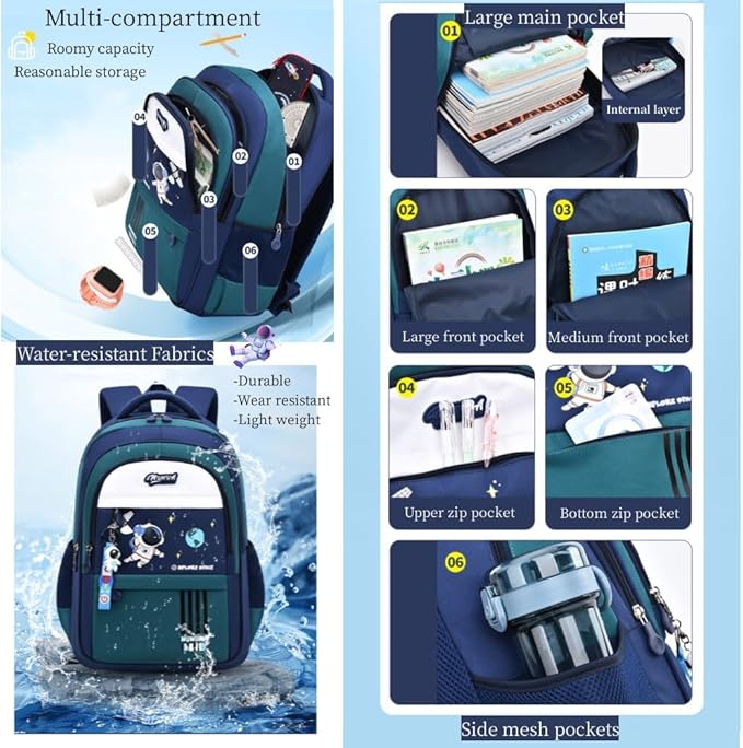 Astronaut-space Kids Backpack for Girls-Boys Elementary Middle School Backpack Book Bags for Girls Lightweight Back Pack pink-blue