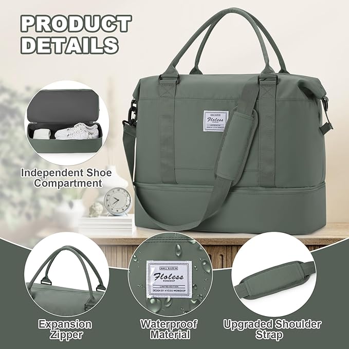 Travel Duffel Bag, Sports Tote Gym Bag, Shoulder Weekender Overnight Bag for Women
