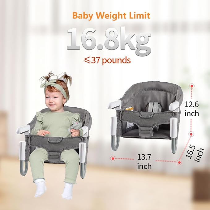 Hook On High Chair Portable & Foldable for Babies 6-36 Months Attach to Fast Table Clip On High Chair with Travel Bag - Compact Baby Feeding Seat for Home Dining & Travel (Grey)