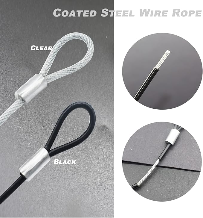 8FT 6mm Stainless Steel Security Cable Lock,Braided Steel Vinyl Coated Safety Cable Luggage Lock,Flexible Steel Cable Security Wire Rope Double Loop