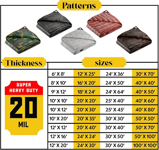 Core Tarps Extreme Heavy Duty 20 Mil Tarp Cover, Waterproof, UV Resistant, Rip and Tear Proof, Poly Tarpaulin with Reinforced Edges for Roof, Camping, Patio, Pool, Boat (Brown Wood/Black 18′ X 24′)