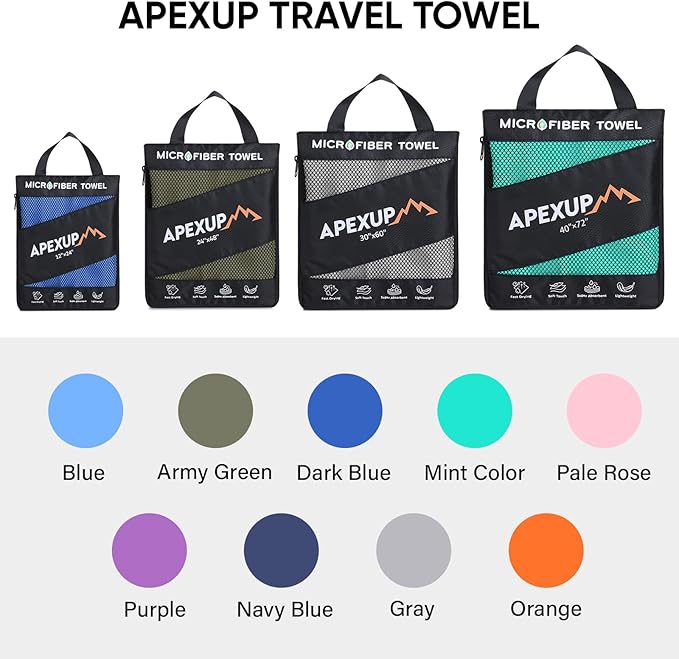 APEXUP Microfiber Travel Towel, Ultra Absorbent Quick Dry Towels, Lightweight Gym Sports Camping Towel for Workout, Yoga, Beach, Shower, Swimming (72"×40", Mint Color)