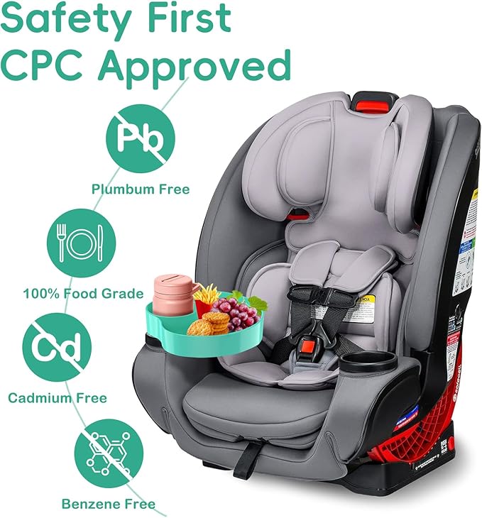 Kids Car Seat Tray, Travel Tray with Cup Holder for Toddler Baby, Kids Car Seat Food Snack Organizer for Road Trip, Stroller snack Organizer Travel Must Haves Toddler Must Haves (Light Green, 1 PCS)