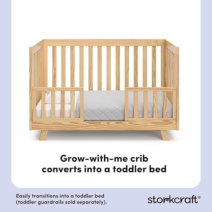 Storkcraft Beckett Grow-with-Me Convertible Crib (Natural) – GREENGUARD Gold Certified, Converts to Toddler Bed & Daybed, Fits Standard Crib Mattress, Easy-to-Assemble