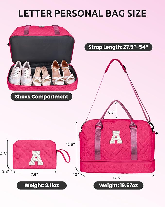 Gifts for Teen Girls 12-14, Birthday Gift-Initial Travel Bag with Shoe Compartment, Personalized Weekender Bag, Monogram Overnight Bag for Women, Letter Travel Bag with Makeup Bag (Letter M)