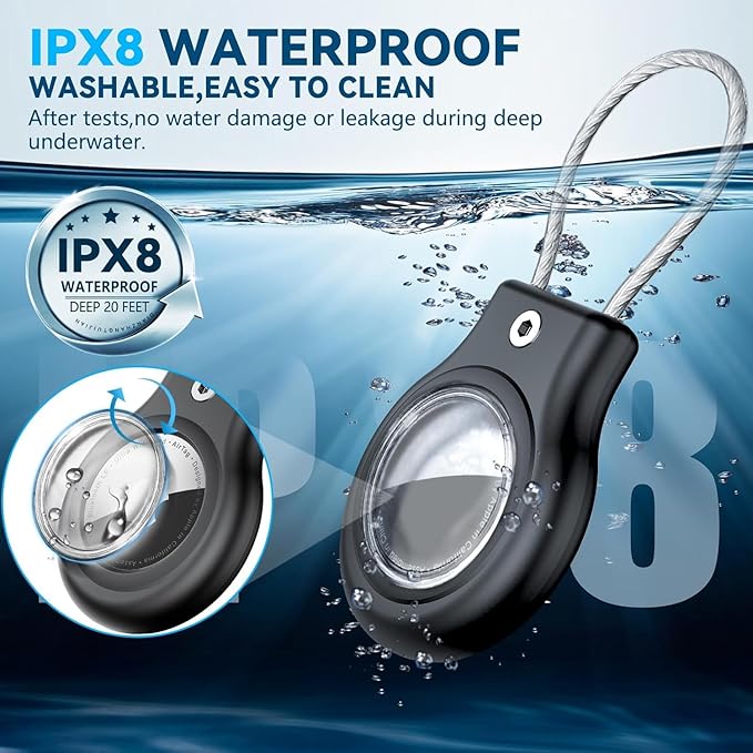 Waterproof Airtag Holder,4 Pack Airtag Case with Secure Lock,Airtags Keychain for Apple Air tag,Anti-Lost Protective Case Air tags Accessories for GPS Tracker Luggage,Bag,Key,Pet-Black/Blue/White/Red