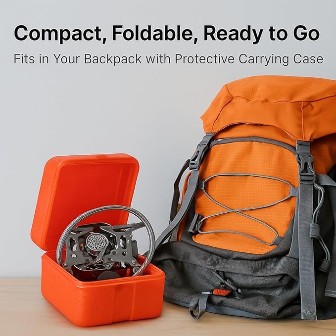 Windproof Camping Stove, Portable Camping Stove with Piezo Ignition, Collapsible Design with Carrying Casefor Outdoor Hiking, Backpacking, Picnic & Emergency Cooking (5200W)
