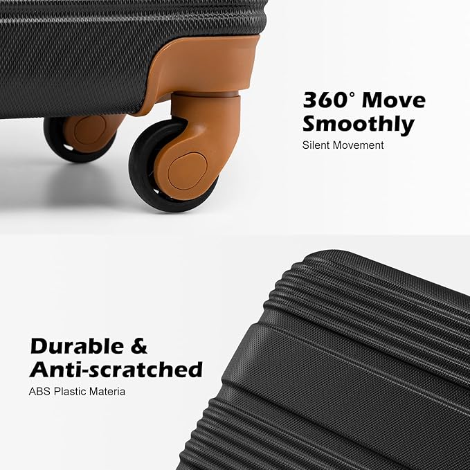 LONG VACATION 3 Piece Carry On Luggage 20 Inch Suitcase with Spinner Wheels, ABS+PC Hardshell Suitcase set with TSA Lock & YKK Zipper
