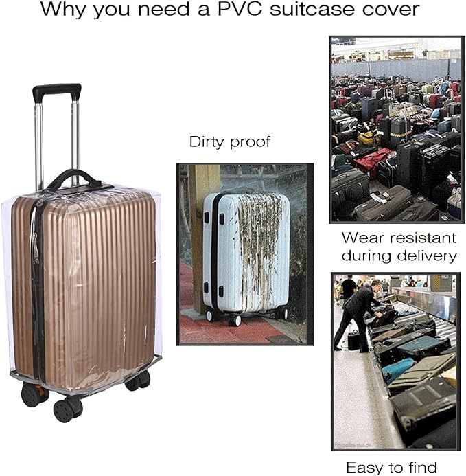 Clear PVC Suitcase Cover Protectors, Thicken Wheeled Luggage Cover Waterproof, Dustproof, Transparent (26")