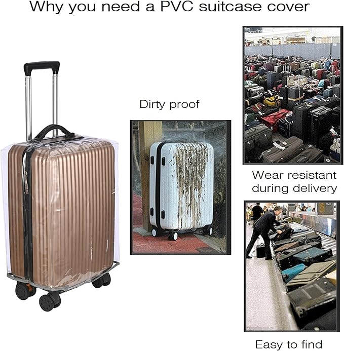 Clear PVC Suitcase Cover - Thickened Waterproof Luggage Protector, Full Transparent Dustproof Sleeve for Wheeled Suitcases (22")