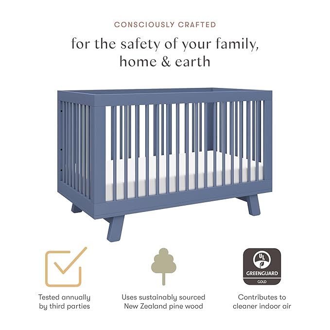 babyletto Hudson 3-in-1 Convertible Baby Crib - GREENGUARD Gold Certified Convertible Crib to Toddler Bed and Daybed - Wooden Baby Bed with 4 Adjustable Mattress Heights - Easy Assembly - Cove Blue