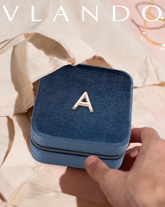 Vlando Travel Jewelry Case for Women Girls, X Initial Jewelry Box, Small Jewelry Box, Travel Jewelry Box for Women, Travel Jewelry Case, Travel Gifts for Women Girls - Letter X, Dark Blue