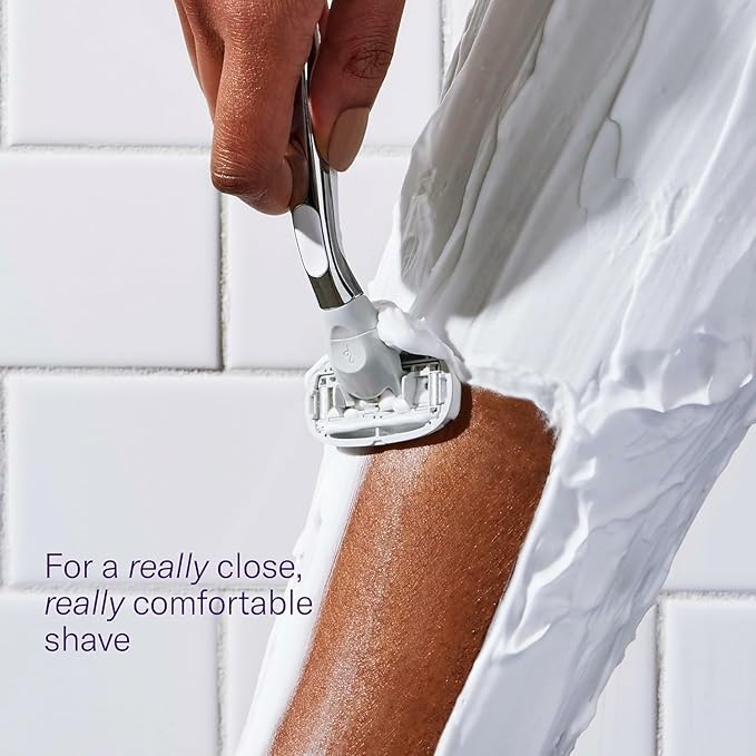 Flamingo Shaving Razor Set for Women - Razor Handle, 4 Razor Blade Refills, Shower Holder - Chrome