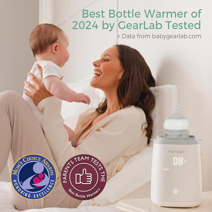 Momcozy Bottle Warmer, Fast Bottle Warmers for All Bottles with Timer, Accurate Temperature Control and Automatic Shut-Off, No Lid Required for Heating, White-Gray