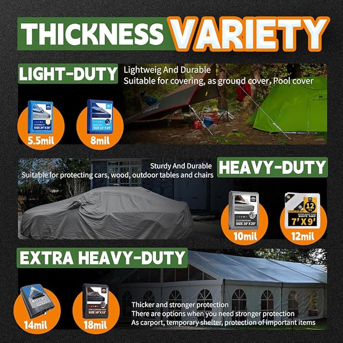 RAINDEWAY Tarps Heavy Duty Waterproof 7x7 Feet (2 Pack), 10Mil Multipurpose Poly Tarp Cover with Metal Grommets and Reinforced Edges, Silver/Brown Tarp