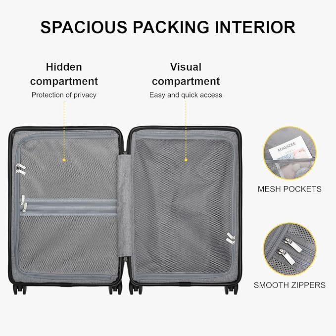 LEVEL8 Carry on Luggage Airline Approved, Small Carry on Suitcases with Wheels, Lightweight Hardside Textured Luggage for Travel, Tsa Approved, 20-Inch, Black