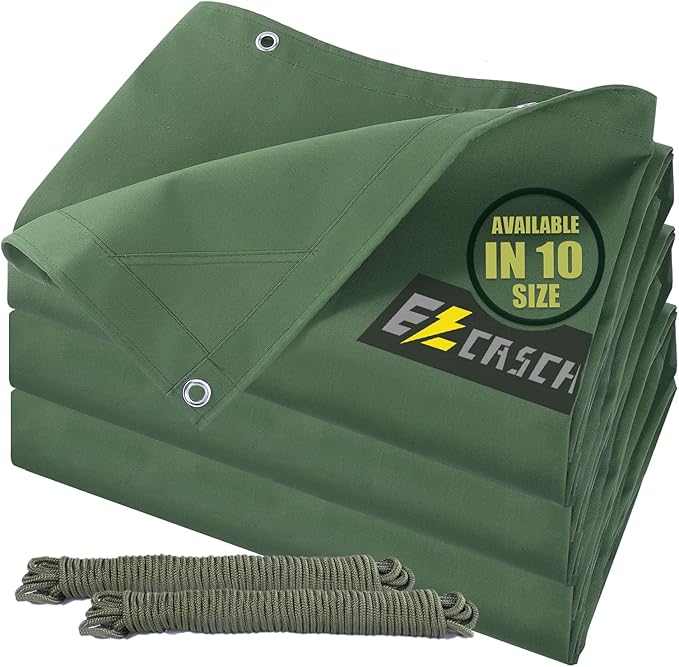 5’x7’ Canvas Tarps Heavy Duty Waterproof Tarpaulins with Aluminum Grommets,UV Resistant, 22Mil Multipurpose Drop Cloth, 14oz Durable Cover Sheet for Outdoor and Indoor Use with Ropes.
