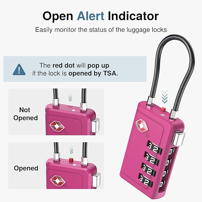 Puroma TSA Approved Luggage Travel Locks with Open Alert Indicator, 4 Digit Combination Resettable Code Zinc Alloy Lock for Suitcase, Backpack, Bag, Toolbox, Locker (2 Pack, Blue)