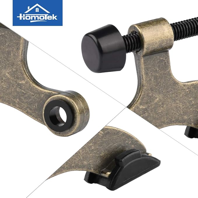 HOMOTEK 2 Pack Hinge Pin Antique Brass Door Stopper, Adjustable Deluxe Heavy Duty Door Stopper 2-1/2"x1-3/4”, with Black Rubber Bumper Tips