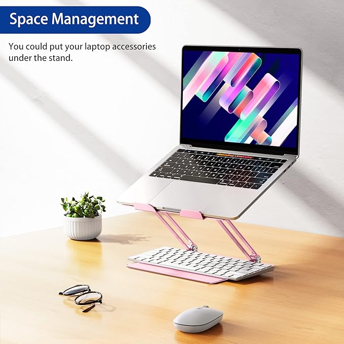 BESIGN LS10 Aluminum Laptop Stand, Ergonomic Adjustable Notebook Stand, Computer Holder Compatible with Air, Pro, Dell, HP, Lenovo More 10-14" Laptops, Pink