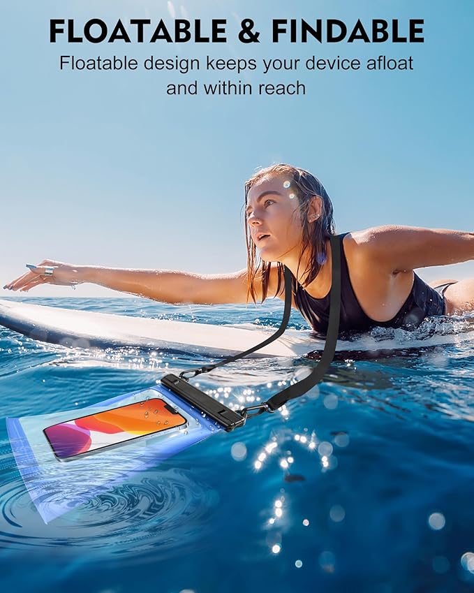 Large Waterproof Phone Pouch Floating, [Double Seals] IPX8 Waterproof Pouch for Beach Vacation Concert, Cell Phone Dry Bag for iPhone Samsung Google All Device Blue