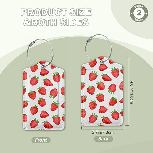 2 Pcs Strawberry Fruit Strawberries Luggage Tags,Cruise Luggage Tag with Privacy Flap,Name Id Label and Steel Loop for Women Men Travel Bag Suitcase