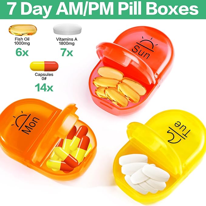 Serfeymi Weekly Travel Pill Organizer 2 Times A Day AM PM Upgraded Rainbow Pill Box 7 Day with Portable Zipper Canvas Pill Case, Medicine Organizer for Pills, Vitamins, Fish Oils - Bloom 01