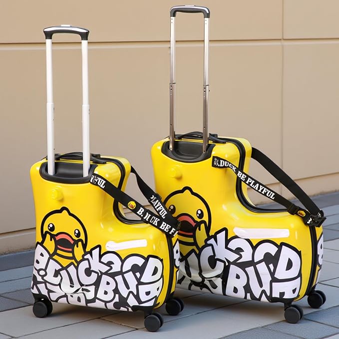 Ride on Kids Luggage with Wheels for Girls and Boys,Hard-sided Kids Rolling Suitcase for Toddler,Carry On 21 Inch Ages 3-6,Yellow