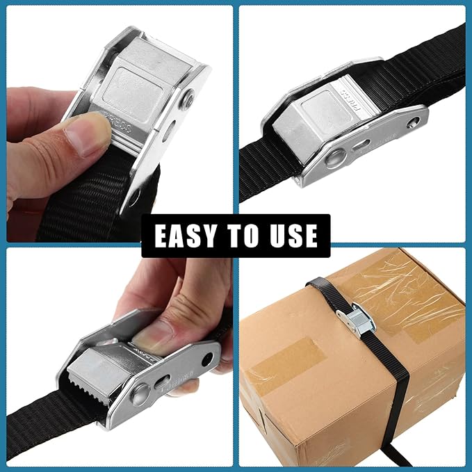 16 Pcs Cambuckle Tie Down Straps 1763lbs Break Strength Securing Straps 1'' x 15 ft Cambuckle Tie Downs with S Hook for Motorcycle, Kayak, Car, Truck, Boat Moving, Securing Cargo(Black)