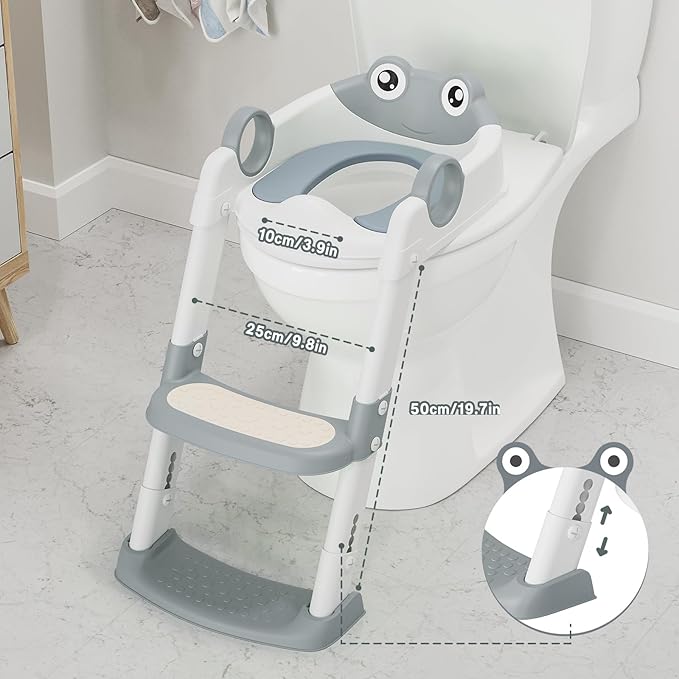 Potty Training Seat with Ladder for Kids – Soft PU Padded Toilet Training Seats, Foldable Toddler Step Stool with Non-Slip Design, Easy Setup for Home Bathroom Use