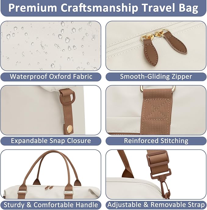 Travel Duffle Bag for Women, Weekender Bags, Hospital Bag for Labor Delivery, Lightweight Tote Duffel Overnight Bag with Luggage Sleeve, Airplane Travel Bags with Toiletry Bag,X-Large,Beige