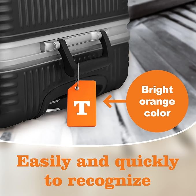 8 Pcs Luggage Tags for Suitcases, 26 Initial Letter Travel Luggage Baggage Identification Labels ID Tags Fully Bendable Tags with Stainless Steel Loop (Letter T, Orange)