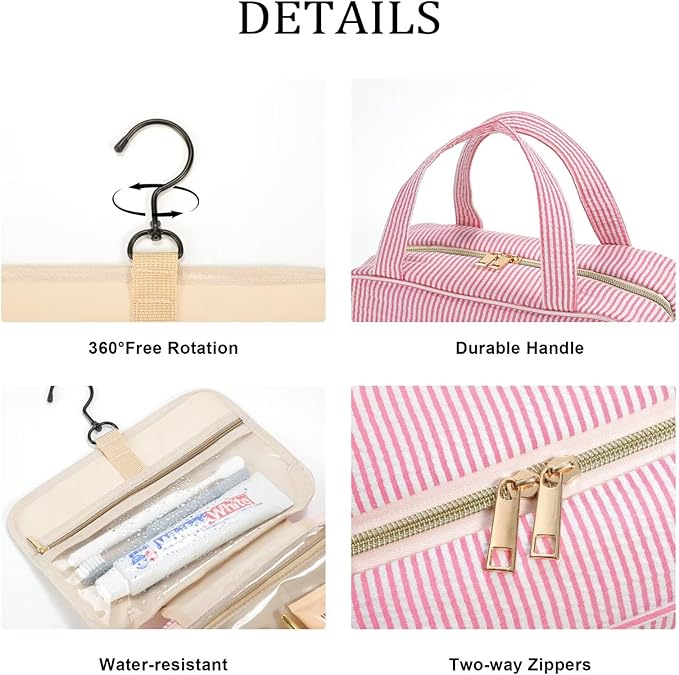 YOOLIFE Hanging Toiletry Bag for Women - Portable Makeup and Travel Bag, Cruise Ship Essentials - Letter B, Pink