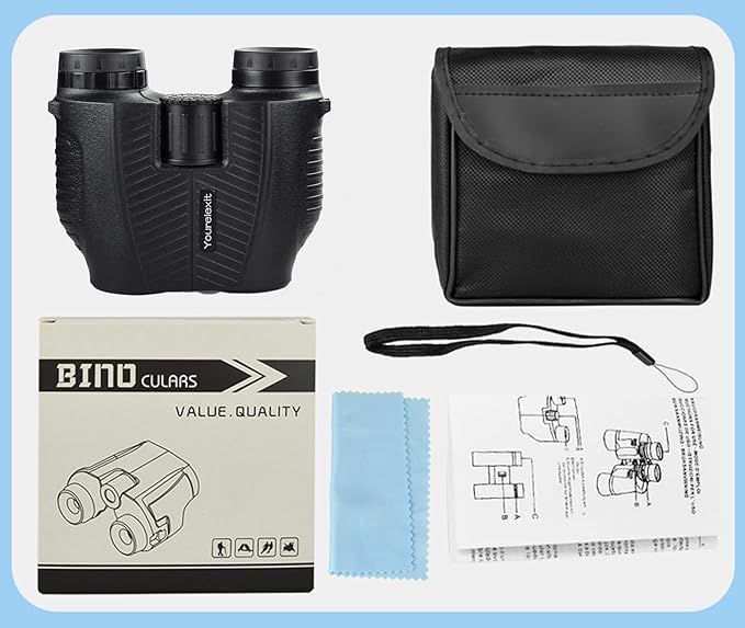 12x25 Compact Binoculars for Adults & Kids, High Powered Lightweight Waterproof Binoculars with Large Eyepiece, Low Light Vision for Bird Watching, Hunting, Travel, and Sightseeing