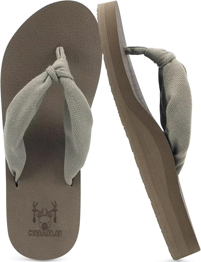 KuaiLu Flip Flops for Women with Arch Support Yoga Mat Comfortable Summer Beach Walking Thong Cushion Sandals Slip On Indoor Outdoor