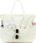 LEDAOU Large Beach Tote Bag Women Waterproof Sandproof Zipper Beach Tote Bag for Pool Gym Grocery Travel with Wet Pocket