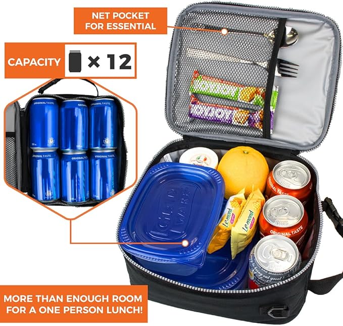 opux Insulated Lunch Box for Men Women Adult, Compact Lunch Bag for Kids Boy Girl Teen, Soft Lunch Cooler Bag for Work School, Leakproof Lunchbox Lunch Pail with Clip-on Buckle, Heather Sea Blue