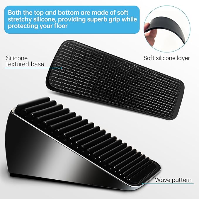 2Pc Strongest Large Door Stop - Heavy Duty Tall Wedge Stoppers for Bottom, up to 2.6In Doorstop, Zinc Alloy and Silicone Made, Suits Any Heavy Door and Smooth Floor