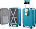 Hanke 20 Inch Carry On Luggage with Cup Holder and Charge,Top Opening Hard Shell Suitcases with Wheels and Dividers,Aluminum Frame Trunk Luggage Small Suitcase with Lock for Travel,Caribbean Blue