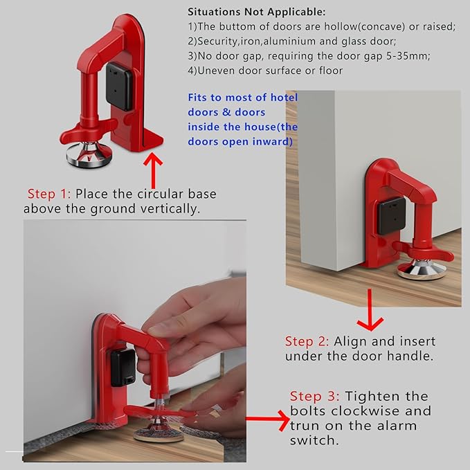 Upgraded Portable Door Stop Alarm with Strong Grip to The Floor, Non-Slip Door Stoppers Security Alarm Lasts 5 Seconds with 80dB, Perfect for Travel & Home Security