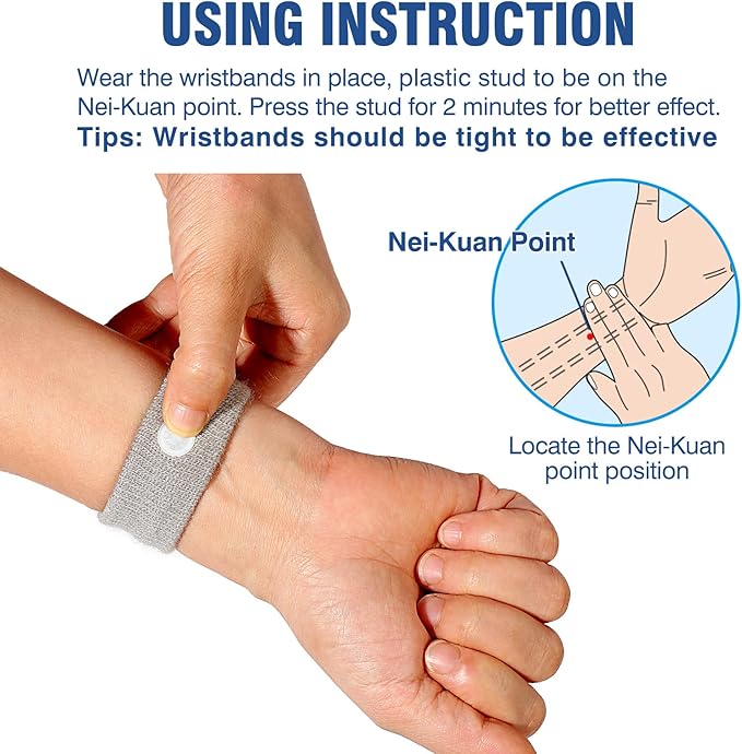 Motion Sickness Bands Anti Nausea Wristband for Adult and Kids Morning Sickness Relief for Pregnancy Acupressure Nausea Relief for Car, Sea, Air Sickness-5 Pairs Grey, Grey, Black, Blue, Pink