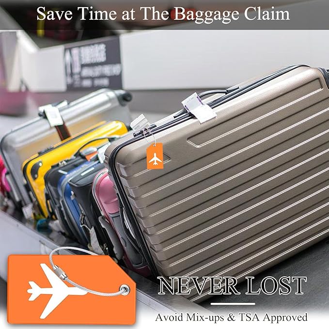 10 Pack Silicone Luggage Tag for Suitcases with Stainless Loop, Privacy Protection Travel Bag Tags Perfect to Quickly Spot Baggage Handbag (Multicolour)