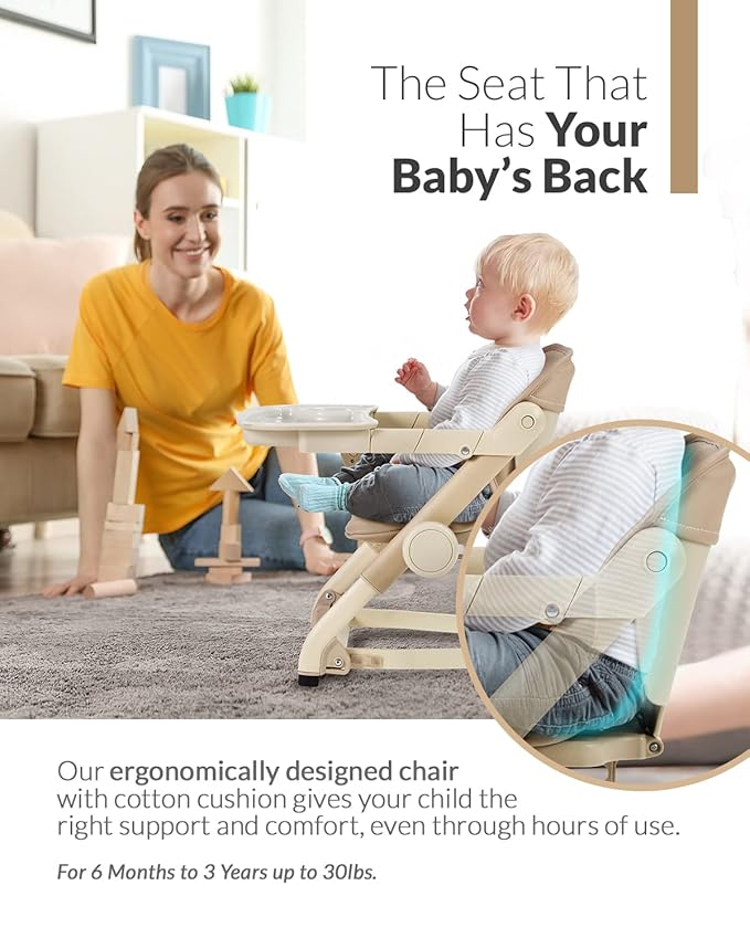 Feed Me 3-in-1 Travel High Chair Booster Seat for Infants and Toddlers - Transitional, Compact & Fits Any Chair, Swivel Tray, Milk Tea