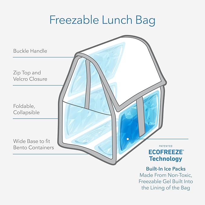 Packit® Freezable Lunch Bag, City Charcoal, Built with ECOFREEZE® Technology, Foldable, Reusable, Zip and Velcro Closure with Buckle Handle, Designed for Work Lunches and Fresh Lunch On the Go