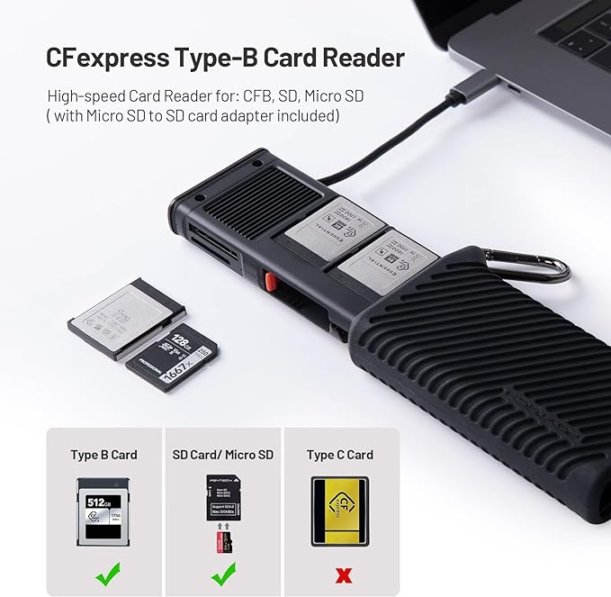 PGYTECH Createmate CFexpress Type B Card Reader Case USB 3.2 Gen 2 10Gbps SD Card Reader for Photographers(CFexpress-B, Black)