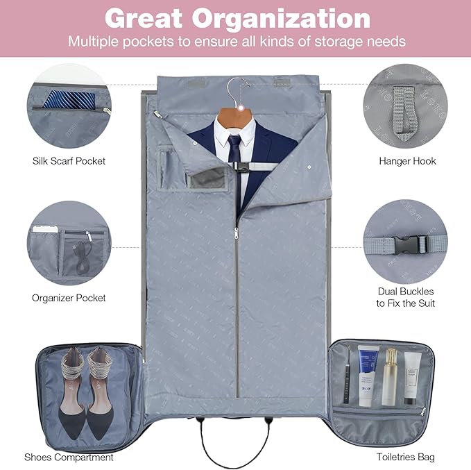 Garment Bags with Wheels, Garment Convertible Weekender Bags, Large Garment Bags for Travel, Duffle Luggage Bag Garment Bag (Pink, Medium)